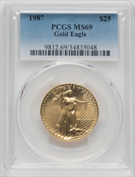 1987 $25 Half-Ounce Gold Eagle MS Modern Bullion Coins PCGS MS69