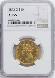 1843-O $10 Liberty Eagles NGC AU55