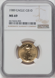 1989 $10 Quarter-Ounce Gold Eagle MS Modern Bullion Coins NGC MS69