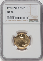 1991 $10 Quarter-Ounce Gold Eagle MS Modern Bullion Coins NGC MS69