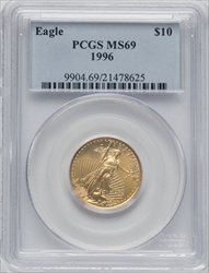 1996 $10 Quarter-Ounce Gold Eagle MS Modern Bullion Coins PCGS MS69