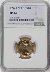 1992 $10 Quarter-Ounce Gold Eagle MS Modern Bullion Coins NGC MS69