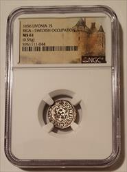 Livonia (Latvia) Swedish Occupation 1656 Silver Solidus Riga Mint MS61 NGC