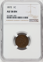 1872 1C BN Indian Cents NGC AU58