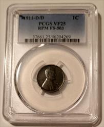 1911 D/D Lincoln Wheat Cent RPM Variety FS-503 VF25 PCGS