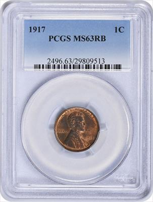 1917 Lincoln Cent MS63RB PCGS