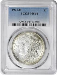 1921-D Morgan Silver Dollar MS64 PCGS