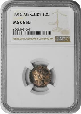 1916 Mercury Silver Dime MS66FB NGC