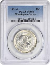 W. Carver Commemorative Silver Half Dollar 1951-S MS66 PCGS