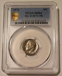 1970 Roosevelt Dime Reverse of 1968 Variety FS-901 MS64 PCGS