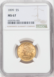 1899 $5 Liberty Half Eagles NGC MS67