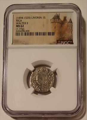 Livonia Walter II (1494-1535) Silver Schilling Riga Mint MS62 NGC
