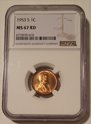 1953 S Lincoln Wheat Cent MS67 RED NGC