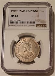 Jamaica George V 1919 C Penny MS64 NGC