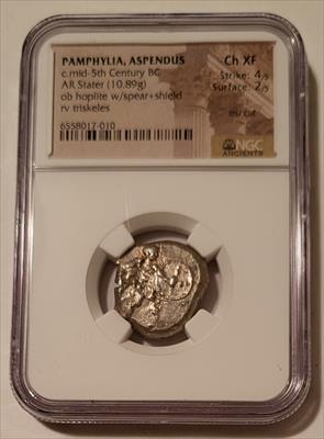 Ancient Greek Pamphylia Aspendus c mid-5th Century BC AR Stater Ch XF NGC