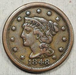1848 Braided Hair Large Cent, Very Fine