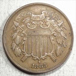 1865 Two Cent Piece, Plain 5, Extremely Fine