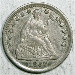 1857 Liberty Seated Half Dime, Almost Uncirculated