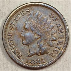 1864-L Indian Cent, Almost Uncirculated, Snow-5, Repunched Date