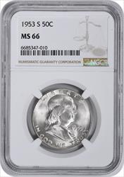 1953-S Franklin Silver Half Dollar MS66 NGC