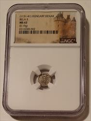 Middle Ages - Hungary - Bela II (1131-41) Silver Denar MS62 NGC