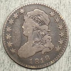 1818 Capped Bust Quarter, Very Good+, Nice Early Type Coin 