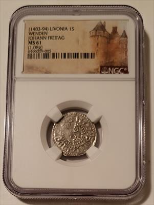 Livonia - Latvia - Johann Freitag (1483-94) Silver Schilling Wenden Mint MS61 NGC