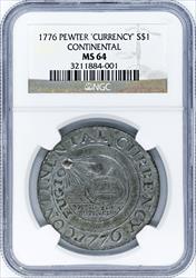 1776 CURRENCY PEWTER $1