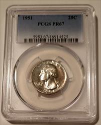 1951 Washington Quarter Proof PR67 PCGS obv Toning Low Mintage