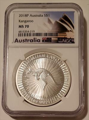 Australia 2018 P 1 oz Silver Dollar Kangaroo MS70 NGC