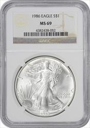 1986 $1 American Silver Eagle MS69 NGC