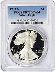 1992-S $1 American Silver Eagle PR70DCAM PCGS