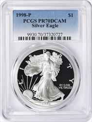 1998-P $1 American Silver Eagle PR70DCAM PCGS