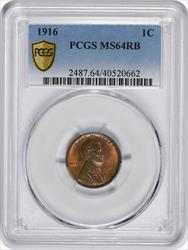 1916 Lincoln Cent MS64RB PCGS