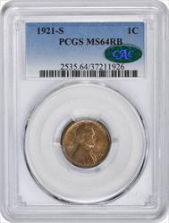 1921-S Lincoln Cent MS64RB PCGS (CAC)