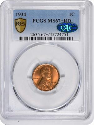 1934 Lincoln Cent MS67+RD PCGS (CAC)