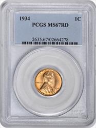 1934 Lincoln Cent MS67RD PCGS