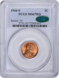 1944-S Lincoln Cent MS67RD PCGS (CAC)