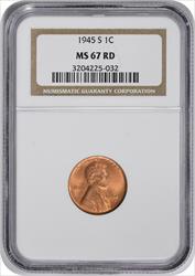 1945-S Lincoln Cent MS67RD NGC