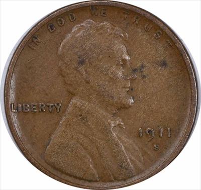 1911-S Lincoln Cent Choice VF Uncertified
