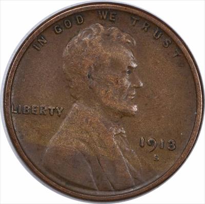1913-S Lincoln Cent Choice VF Uncertified