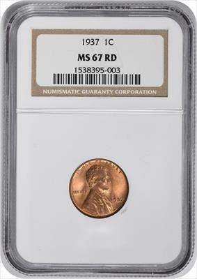 1937 Lincoln Cent MS67RD NGC