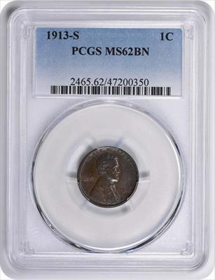 1913-S Lincoln Cent MS62BN PCGS