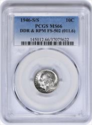 1946-S/S Roosevelt Silver Dime DDR and RPM FS-502 MS66 PCGS