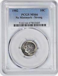 1982 Roosevelt Dime No P Strong MS66 PCGS