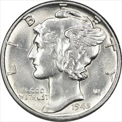 1945 Mercury Silver Dime AU Uncertified