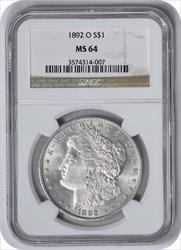 1892-O Morgan Silver Dollar MS64 NGC