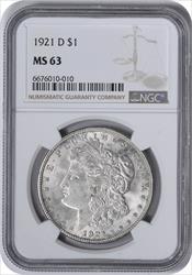1921-D Morgan Silver Dollar MS63 NGC