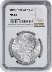 1878 Morgan Silver Dollar 7/8TF Weak MS63 NGC