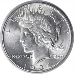 1934 Peace Silver Dollar MS63 Uncertified #308